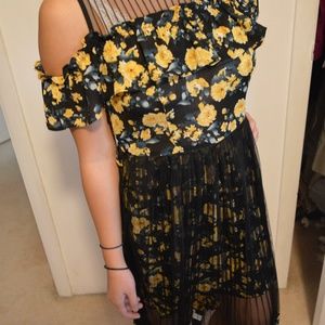 Black and Yellow Floral Long Dress